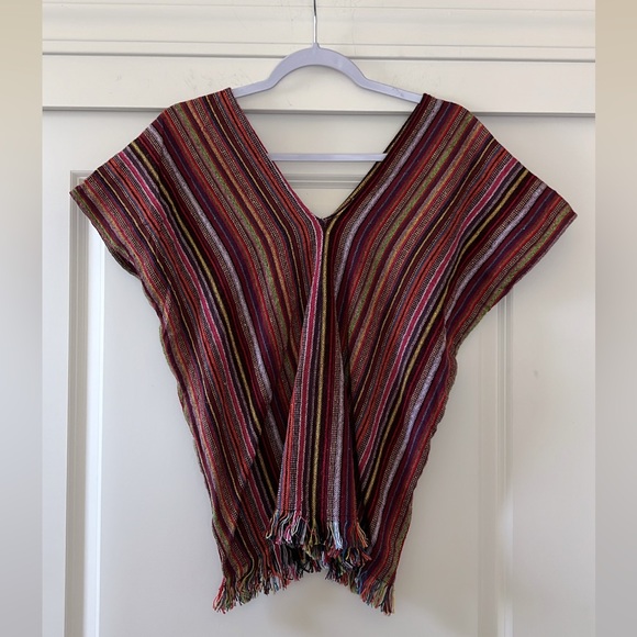 Boho Multicolor V-Neck Poncho From Thailand - Picture 2 of 7